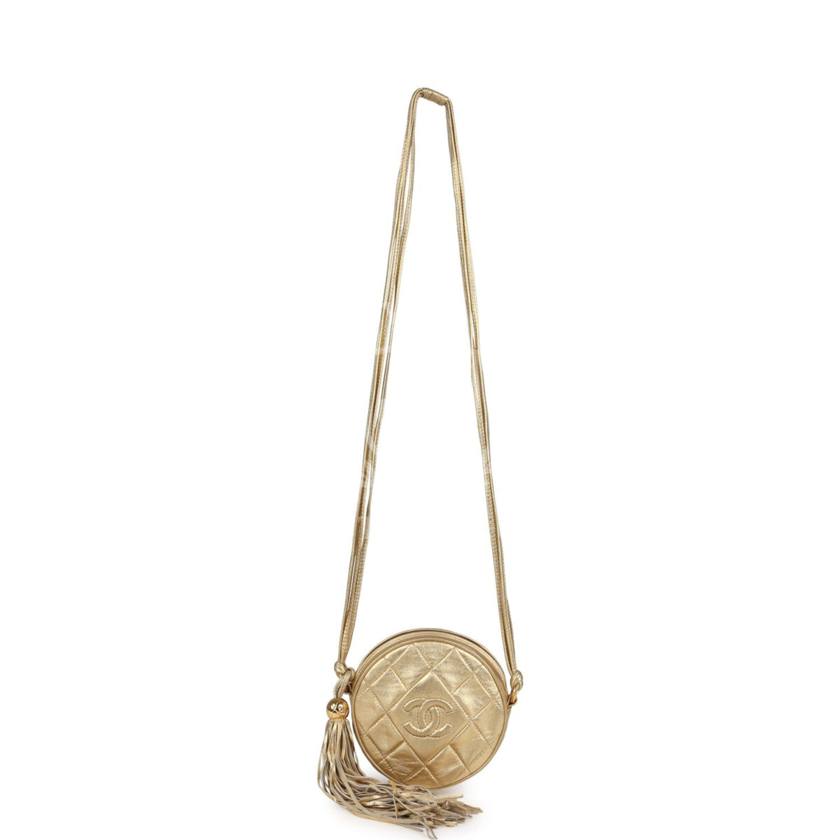 Vintage Chanel Mini CC Round Crossbody Bag Gold Lambskin Gold Hardware — изображение 7