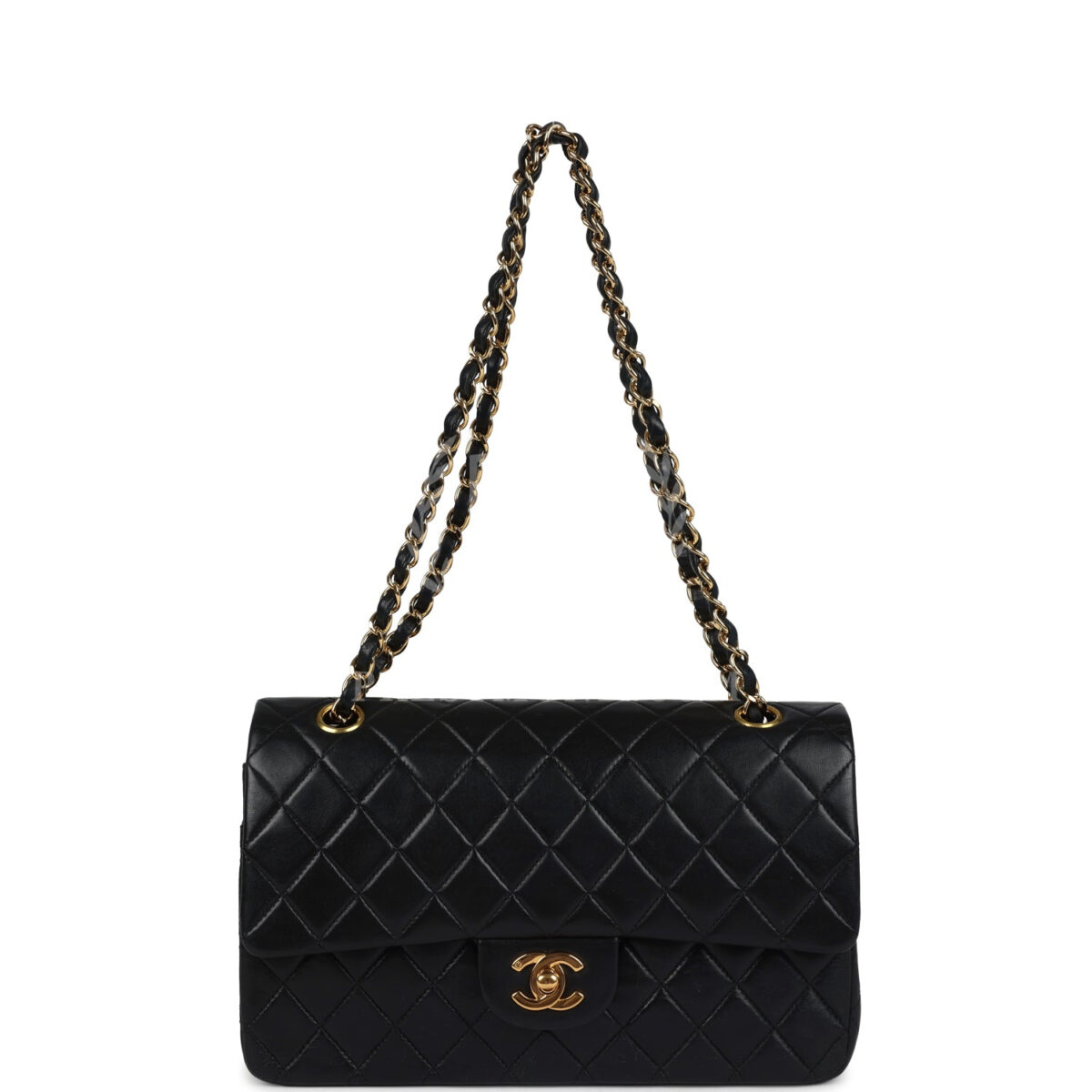 Vintage Chanel Medium Classic Double Flap Bag Black Lambskin Gold Hardware — изображение 7