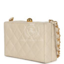 Vintage Chanel Box Clutch Bag Beige Lambskin Gold Hardware