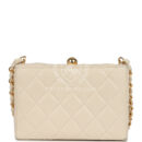 Vintage Chanel Box Clutch Bag Beige Lambskin Gold Hardware