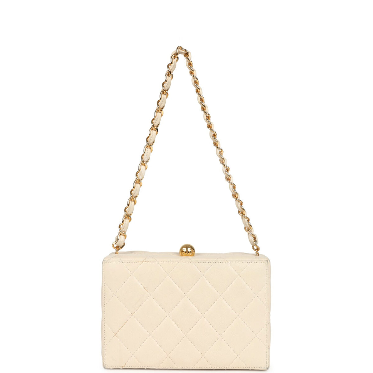 Vintage Chanel Box Clutch Bag Beige Lambskin Gold Hardware — изображение 8