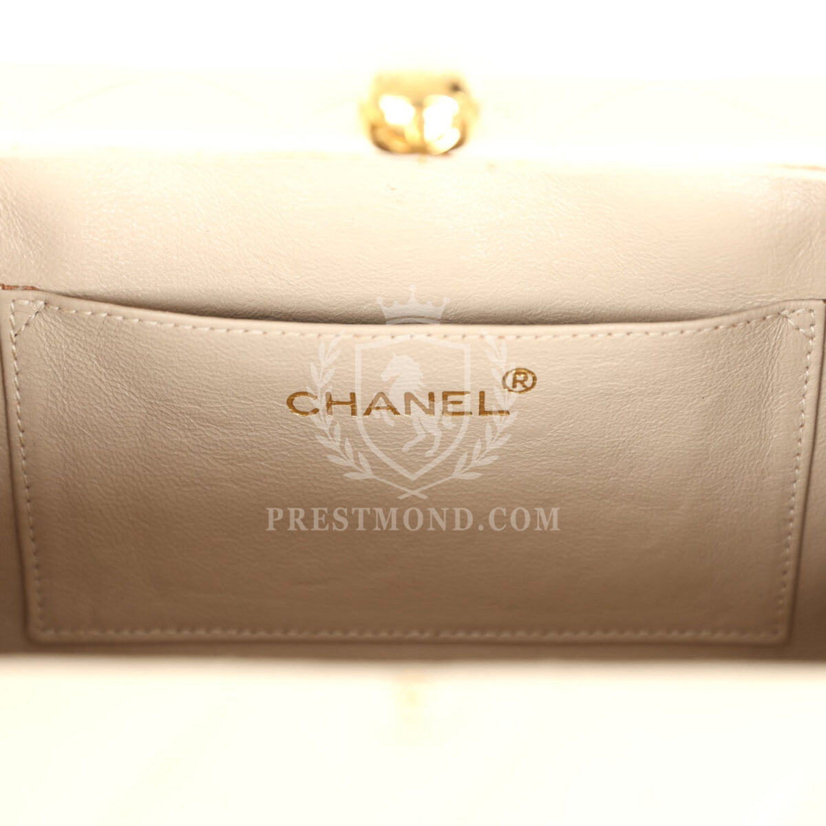 Vintage Chanel Box Clutch Bag Beige Lambskin Gold Hardware — изображение 10