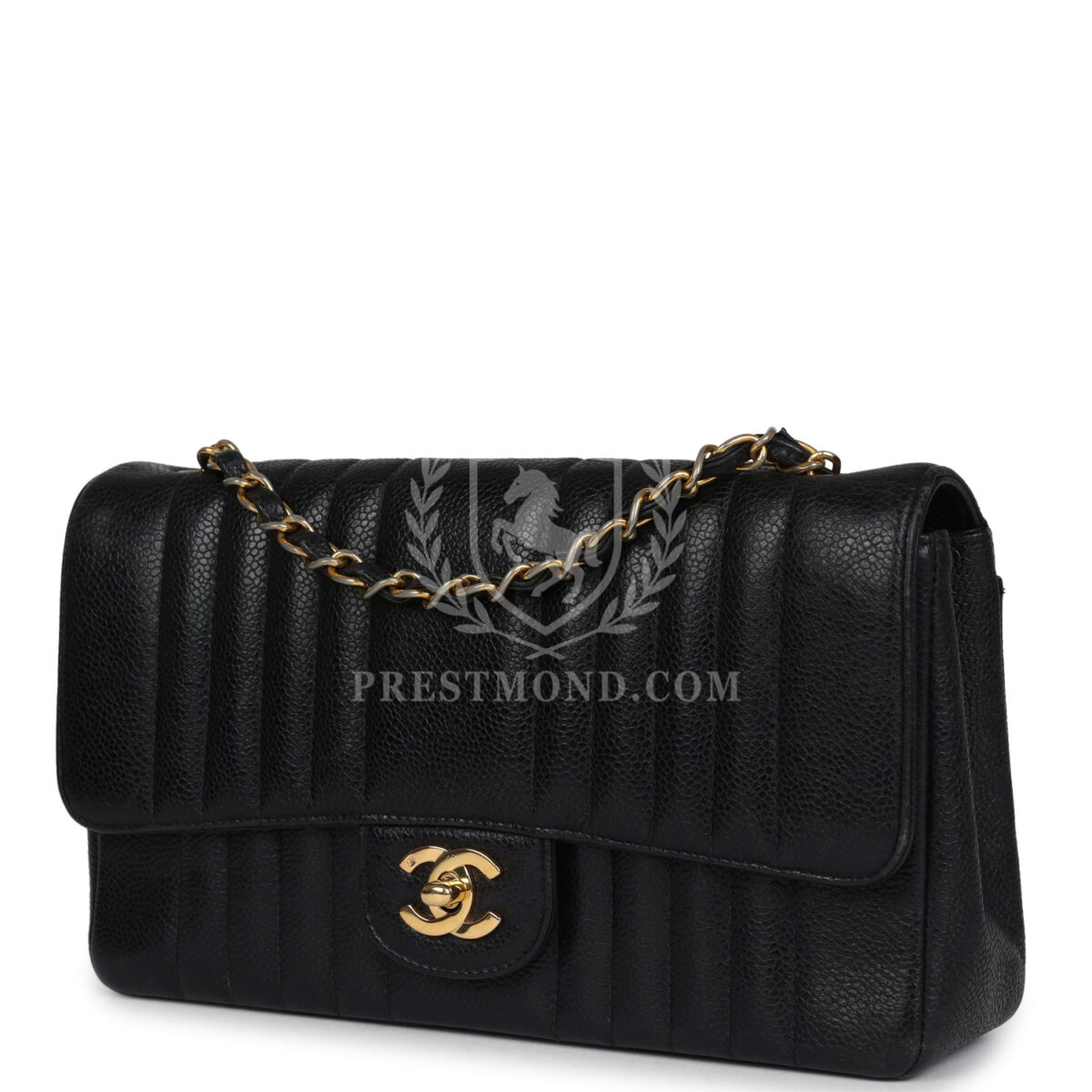 Vintage Chanel Medium Vertical Flap Bag Black Caviar Gold Hardware — изображение 5