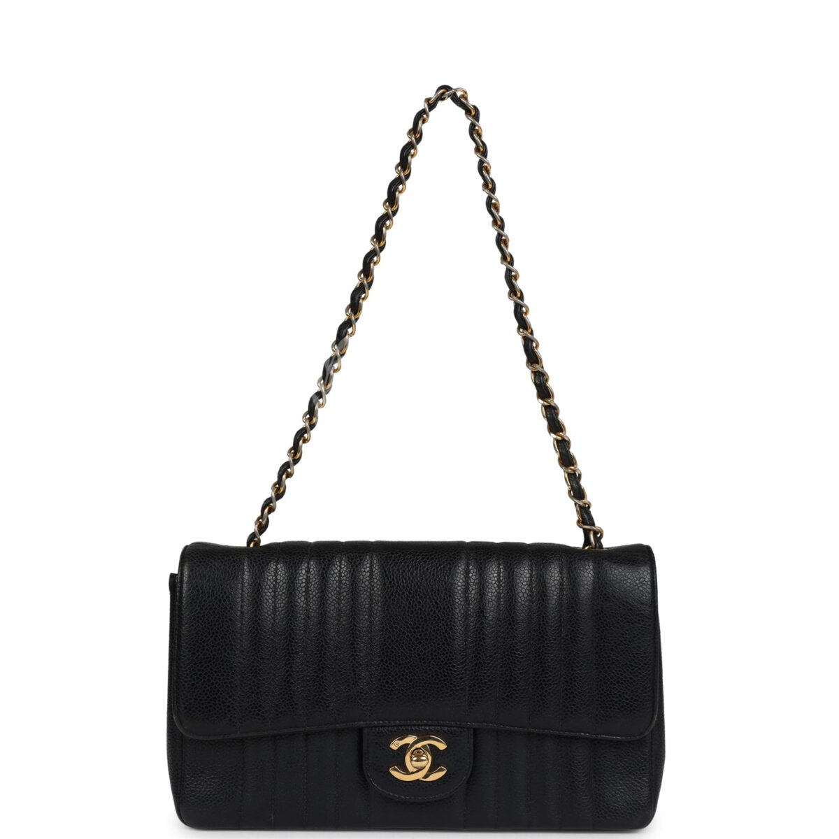 Vintage Chanel Medium Vertical Flap Bag Black Caviar Gold Hardware — изображение 7