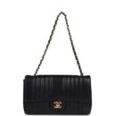 Vintage Chanel Medium Vertical Flap Bag Black Caviar Gold Hardware