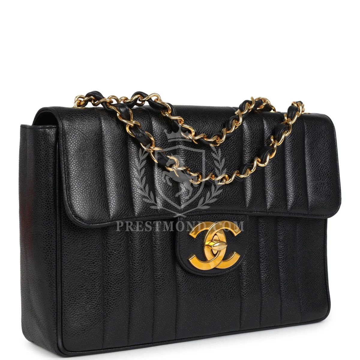 Vintage Chanel Jumbo Classic Mademoiselle Vertical Flap Black Caviar Gold Hardware — изображение 2