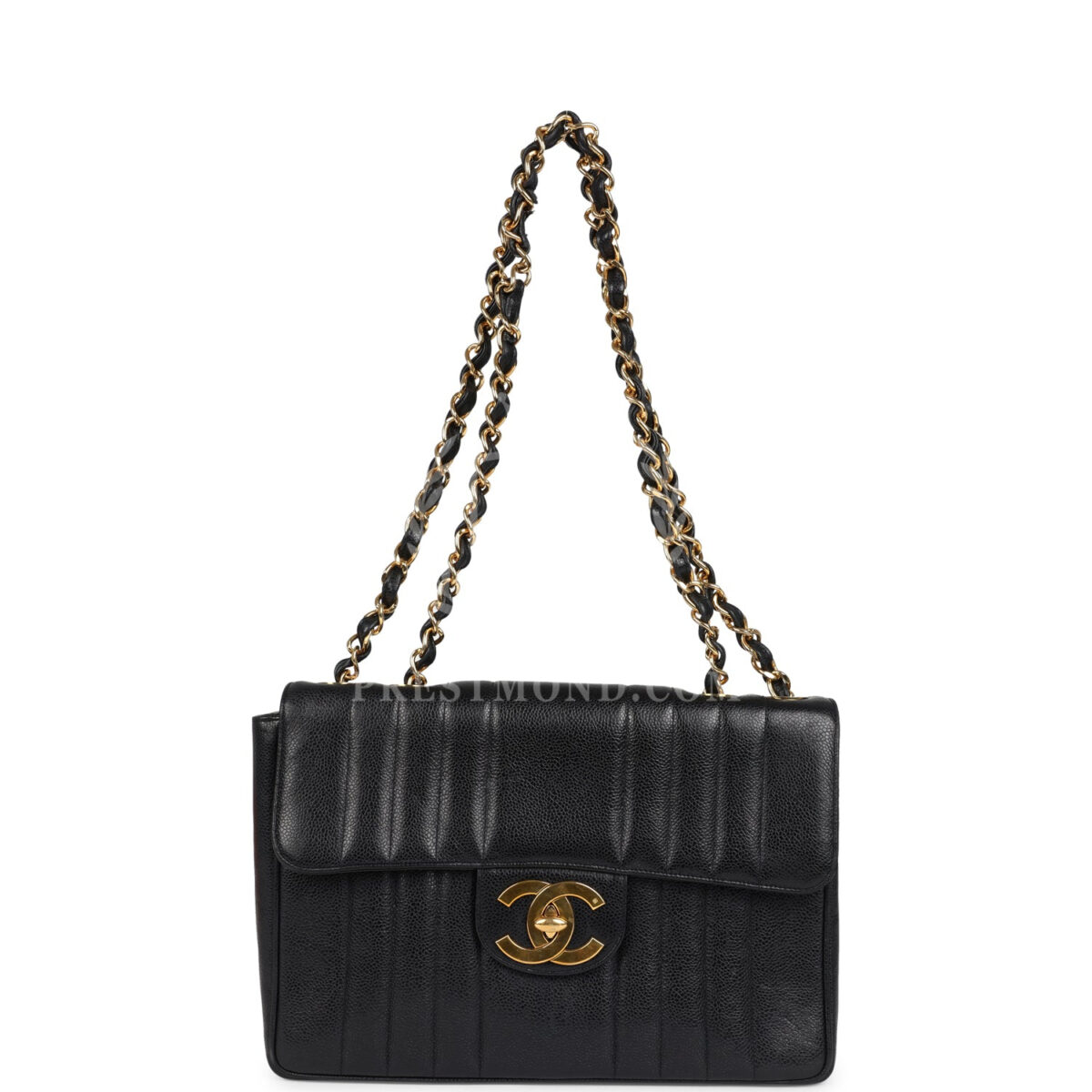 Vintage Chanel Jumbo Classic Mademoiselle Vertical Flap Black Caviar Gold Hardware — изображение 7
