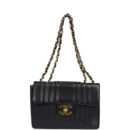Vintage Chanel Jumbo Classic Mademoiselle Vertical Flap Black Caviar Gold Hardware