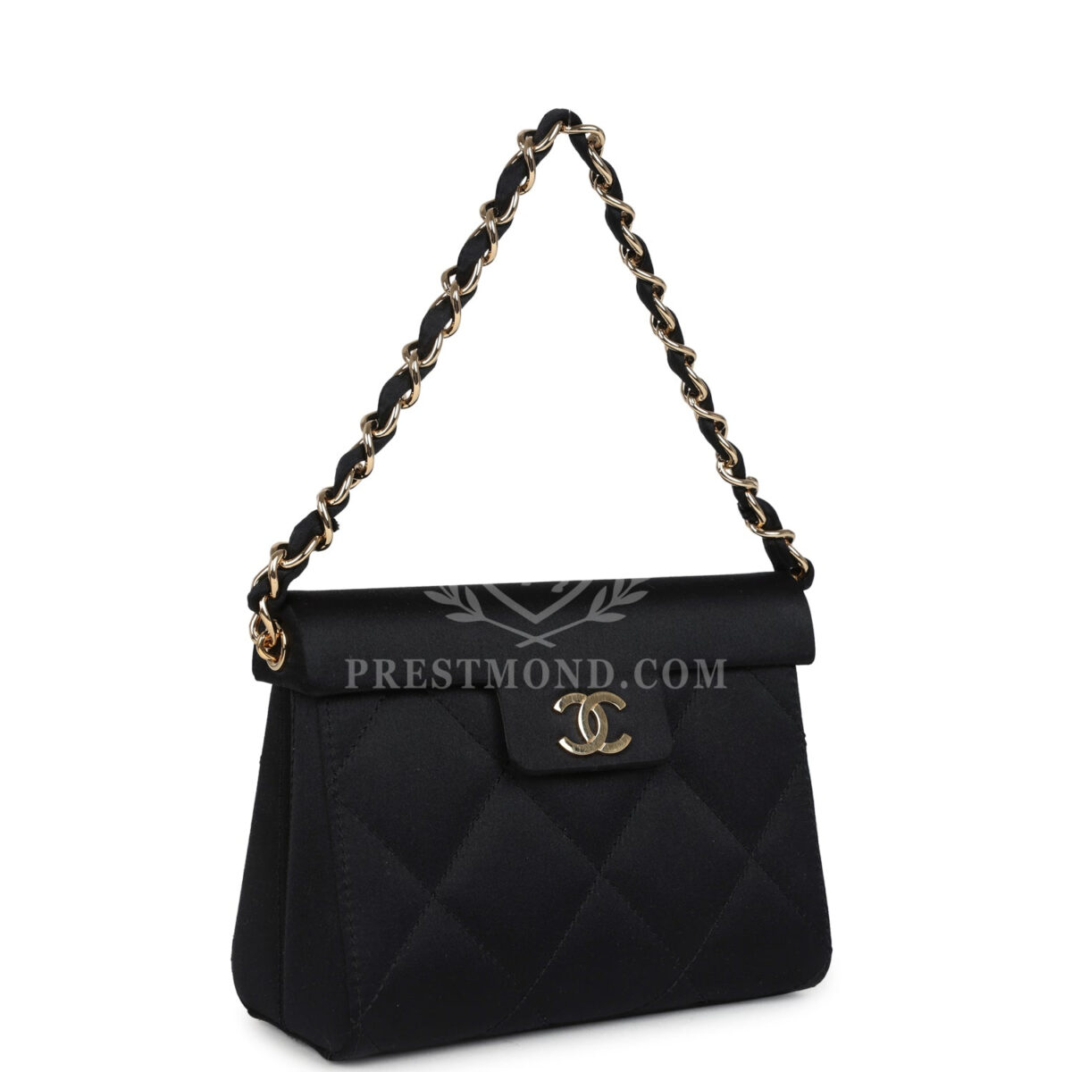 Vintage Chanel Mini Evening Handbag Bag Black Satin Gold Hardware — изображение 2