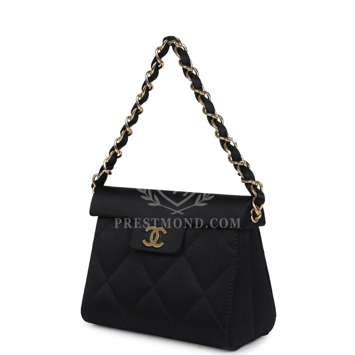 Vintage Chanel Mini Evening Handbag Bag Black Satin Gold Hardware — изображение 5