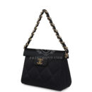 Vintage Chanel Mini Evening Handbag Bag Black Satin Gold Hardware