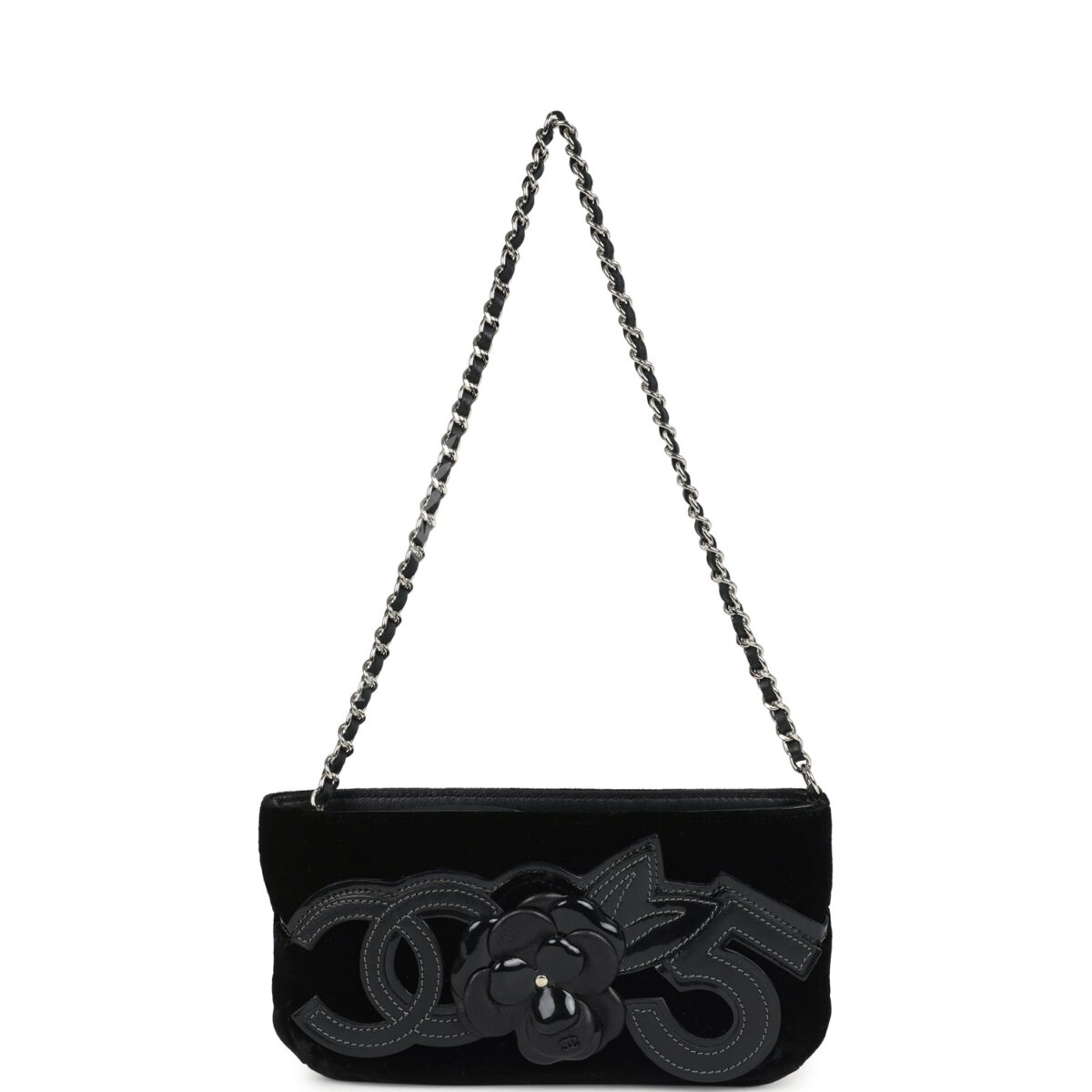Vintage Chanel No. 5 Camelia Pochette Black Velvet Silver Hardware — изображение 8