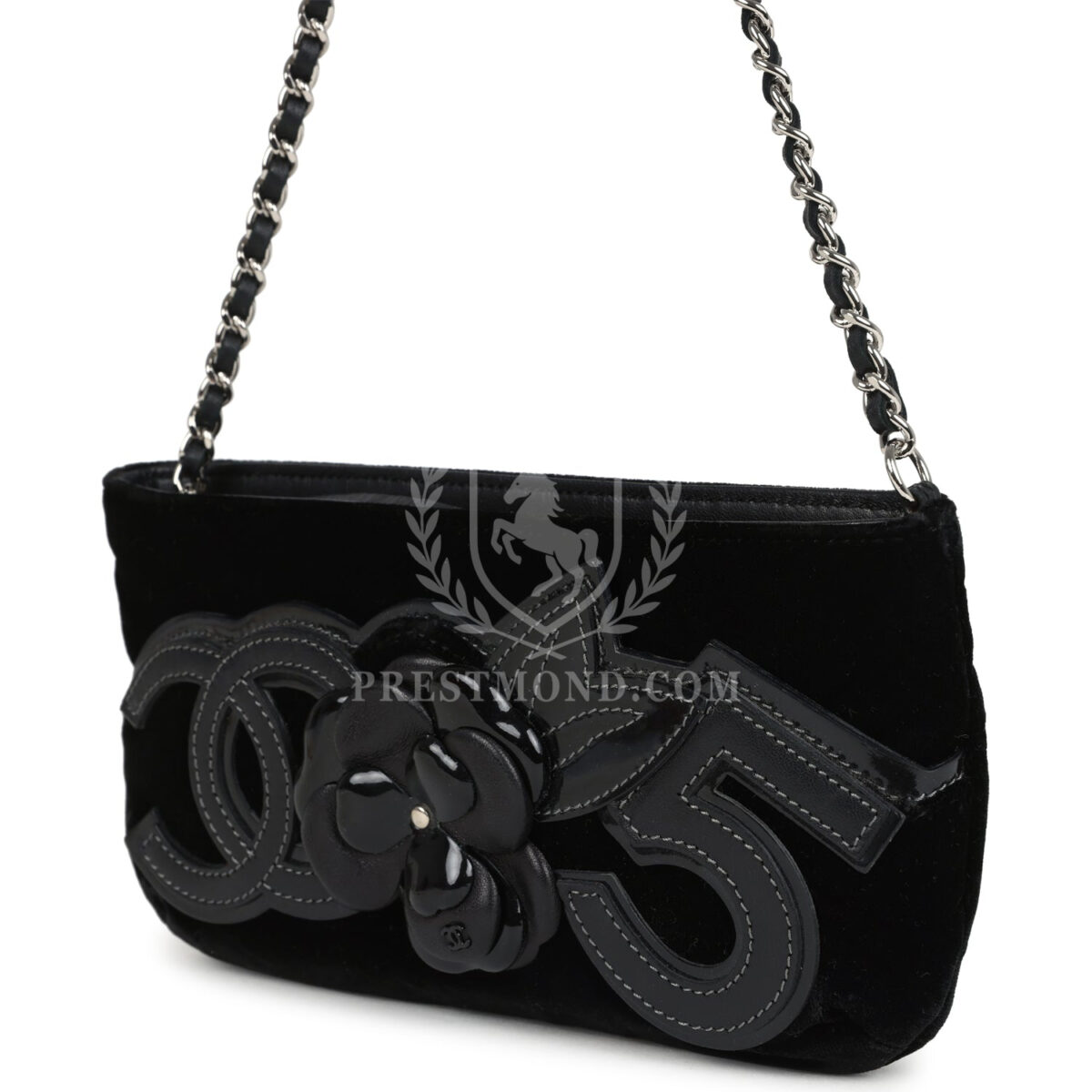Vintage Chanel No. 5 Camelia Pochette Black Velvet Silver Hardware — изображение 5