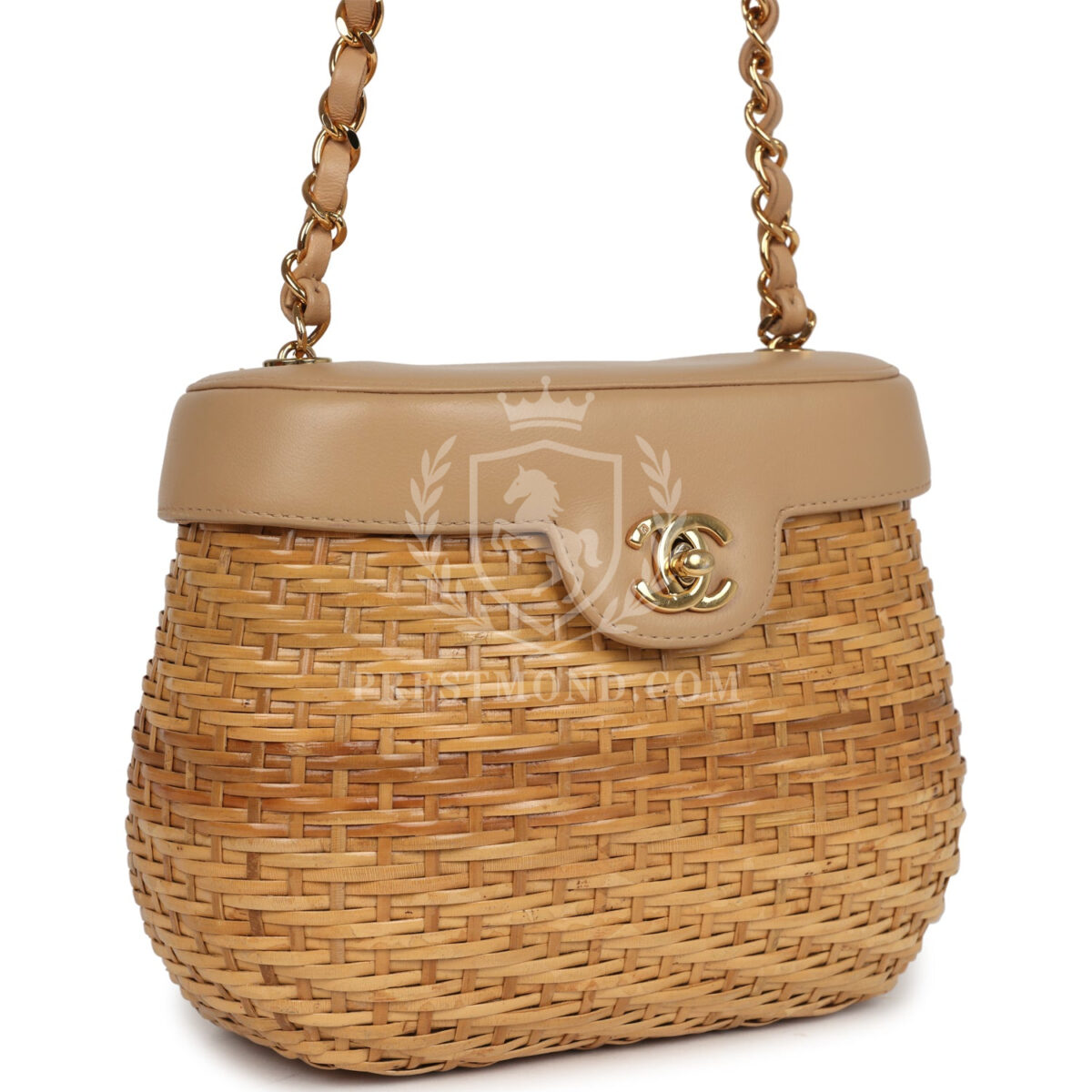 Vintage Chanel Basket Bag Beige Lambskin and Rattan Wicker Gold Hardware — изображение 2