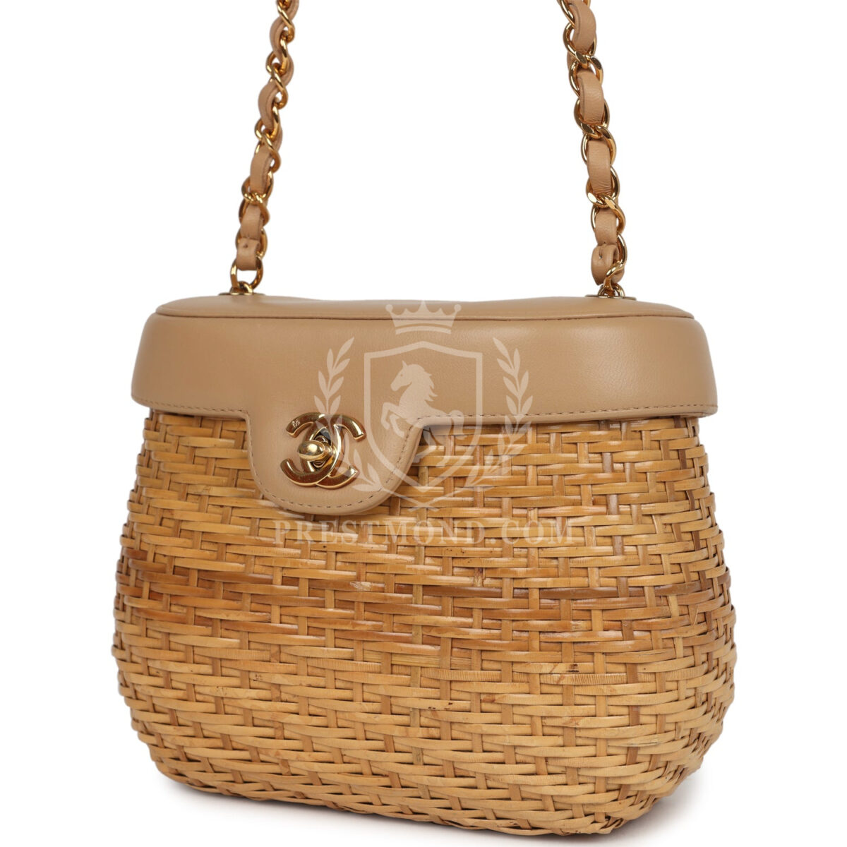 Vintage Chanel Basket Bag Beige Lambskin and Rattan Wicker Gold Hardware — изображение 5