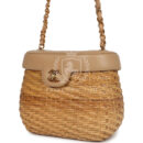Vintage Chanel Basket Bag Beige Lambskin and Rattan Wicker Gold Hardware