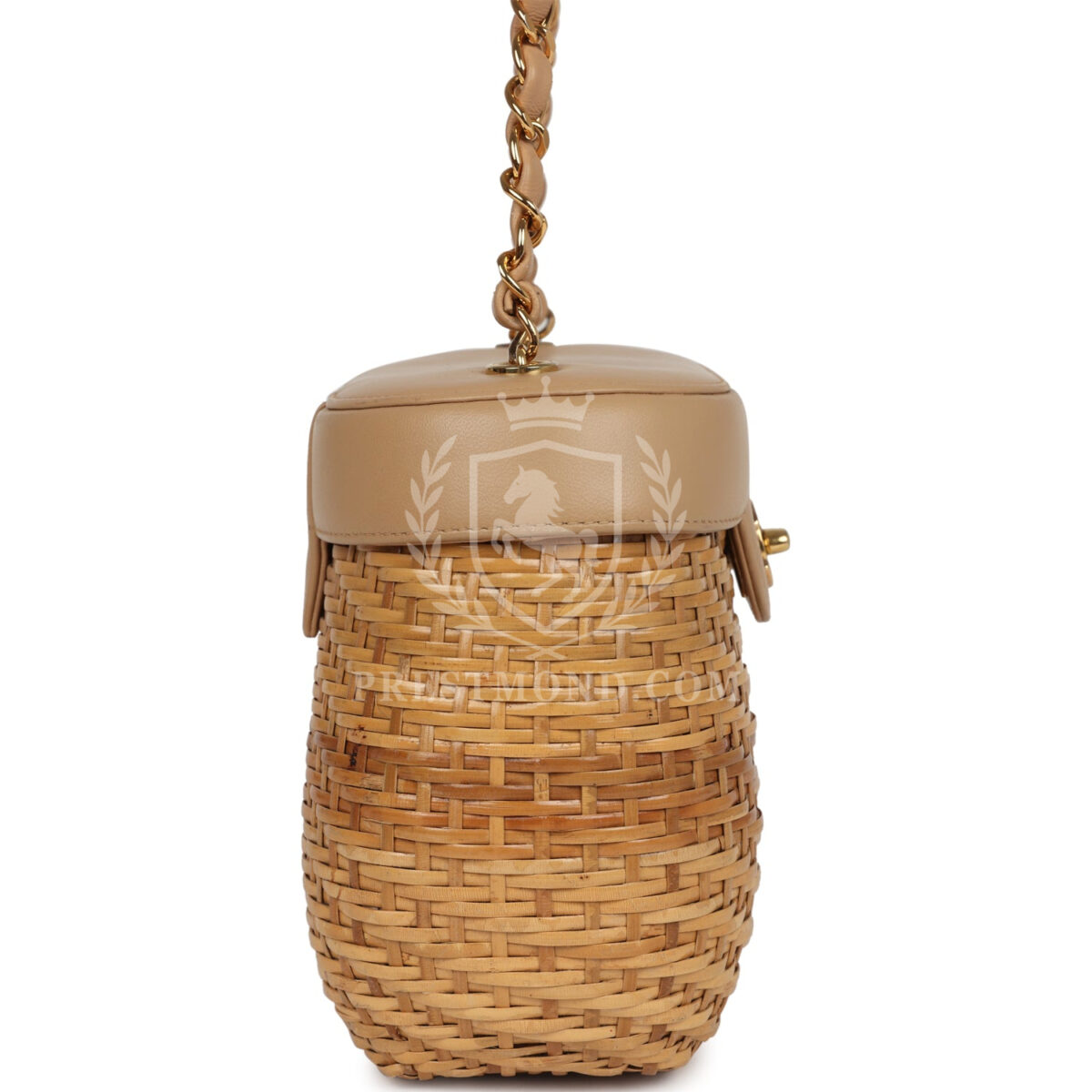 Vintage Chanel Basket Bag Beige Lambskin and Rattan Wicker Gold Hardware — изображение 3