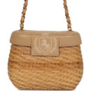 Vintage Chanel Basket Bag Beige Lambskin and Rattan Wicker Gold Hardware