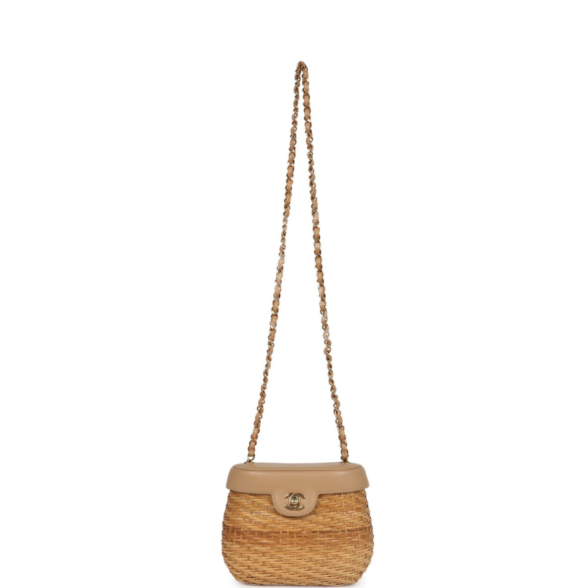 Vintage Chanel Basket Bag Beige Lambskin and Rattan Wicker Gold Hardware — изображение 6