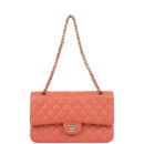 Vintage Chanel Medium Classic Double Flap Coral Caviar Light Gold Hardware
