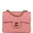 Vintage Chanel Mini Square Flap Dark Pink Lambskin Gold Hardware
