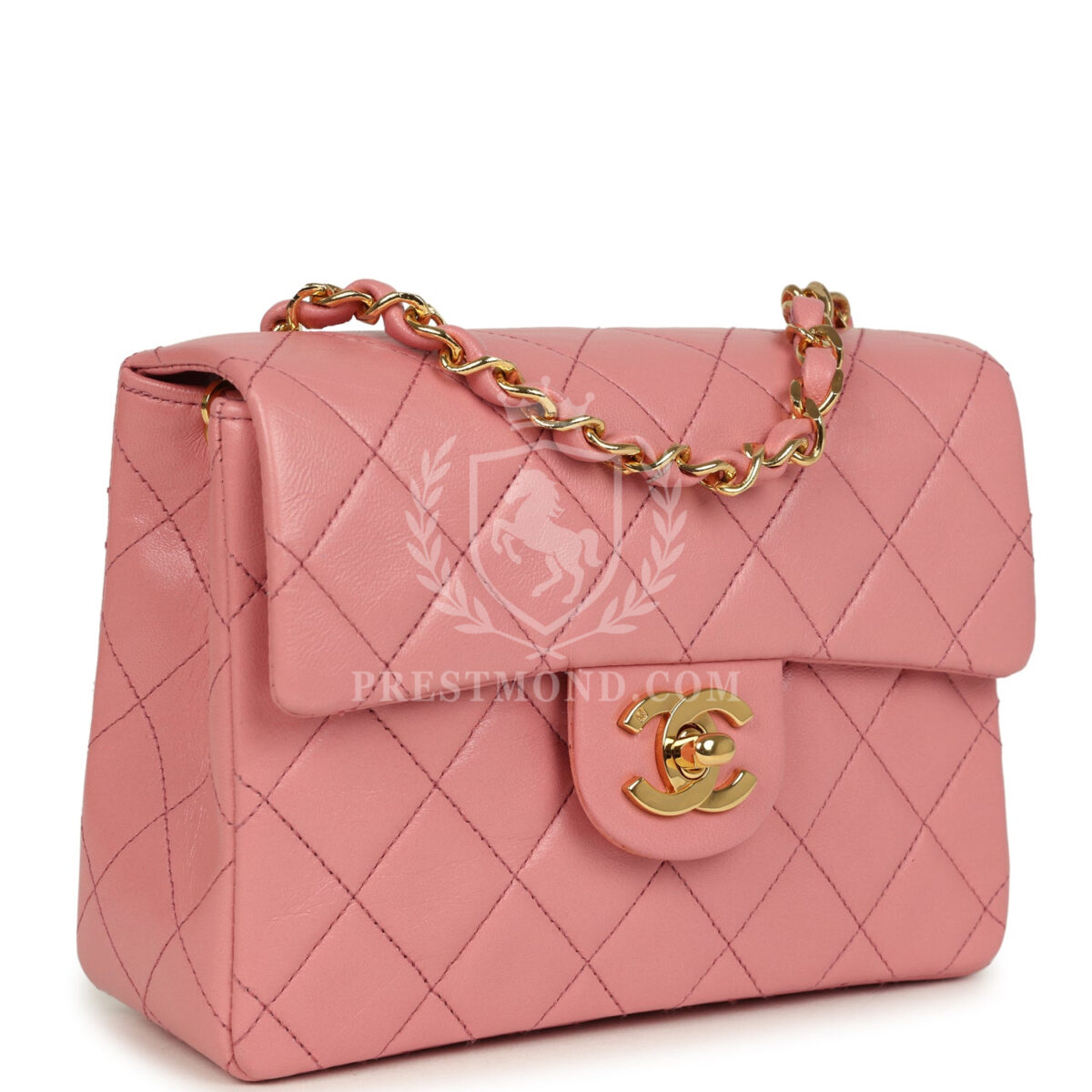 Vintage Chanel Mini Square Flap Dark Pink Lambskin Gold Hardware — изображение 2