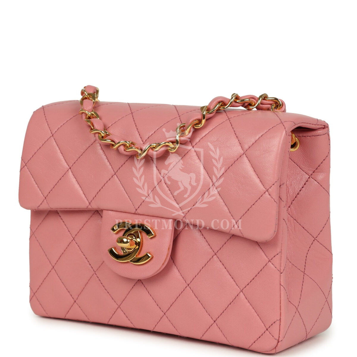 Vintage Chanel Mini Square Flap Dark Pink Lambskin Gold Hardware — изображение 5