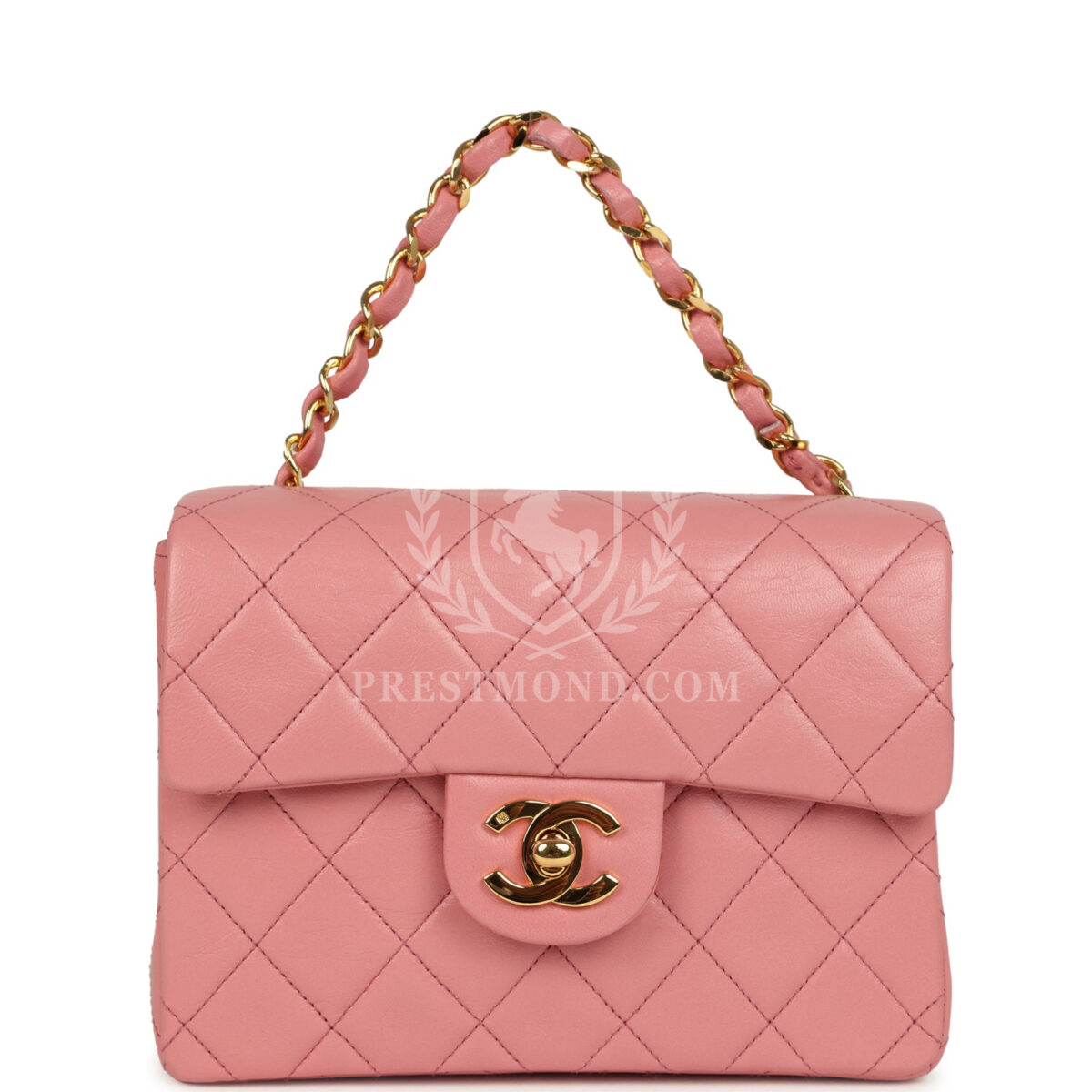 Vintage Chanel Mini Square Flap Dark Pink Lambskin Gold Hardware — изображение 7