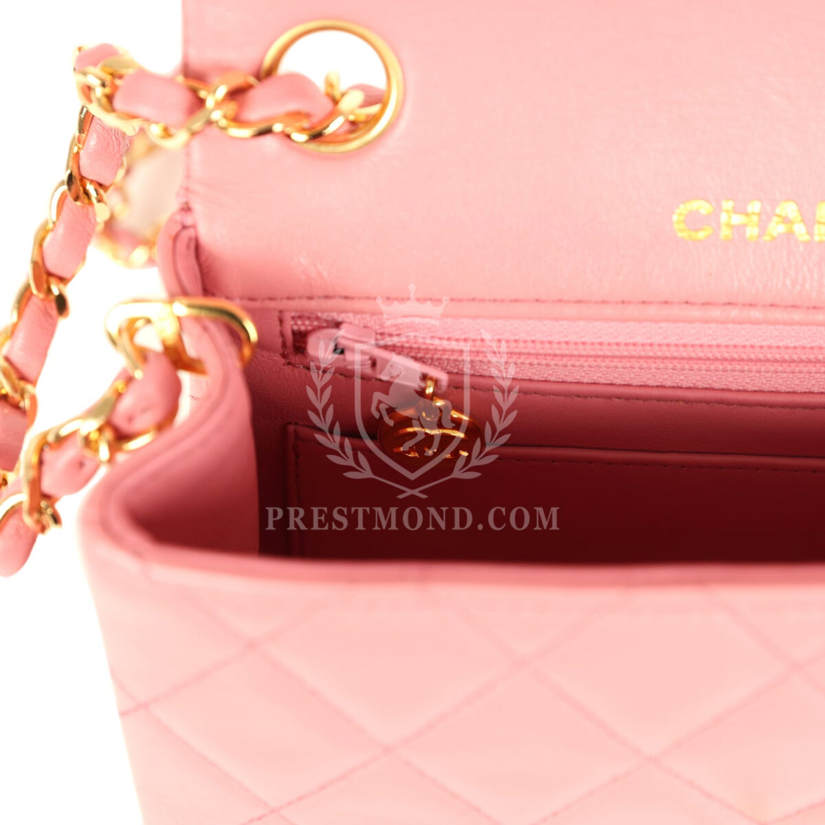 Vintage Chanel Mini Square Flap Dark Pink Lambskin Gold Hardware — изображение 10