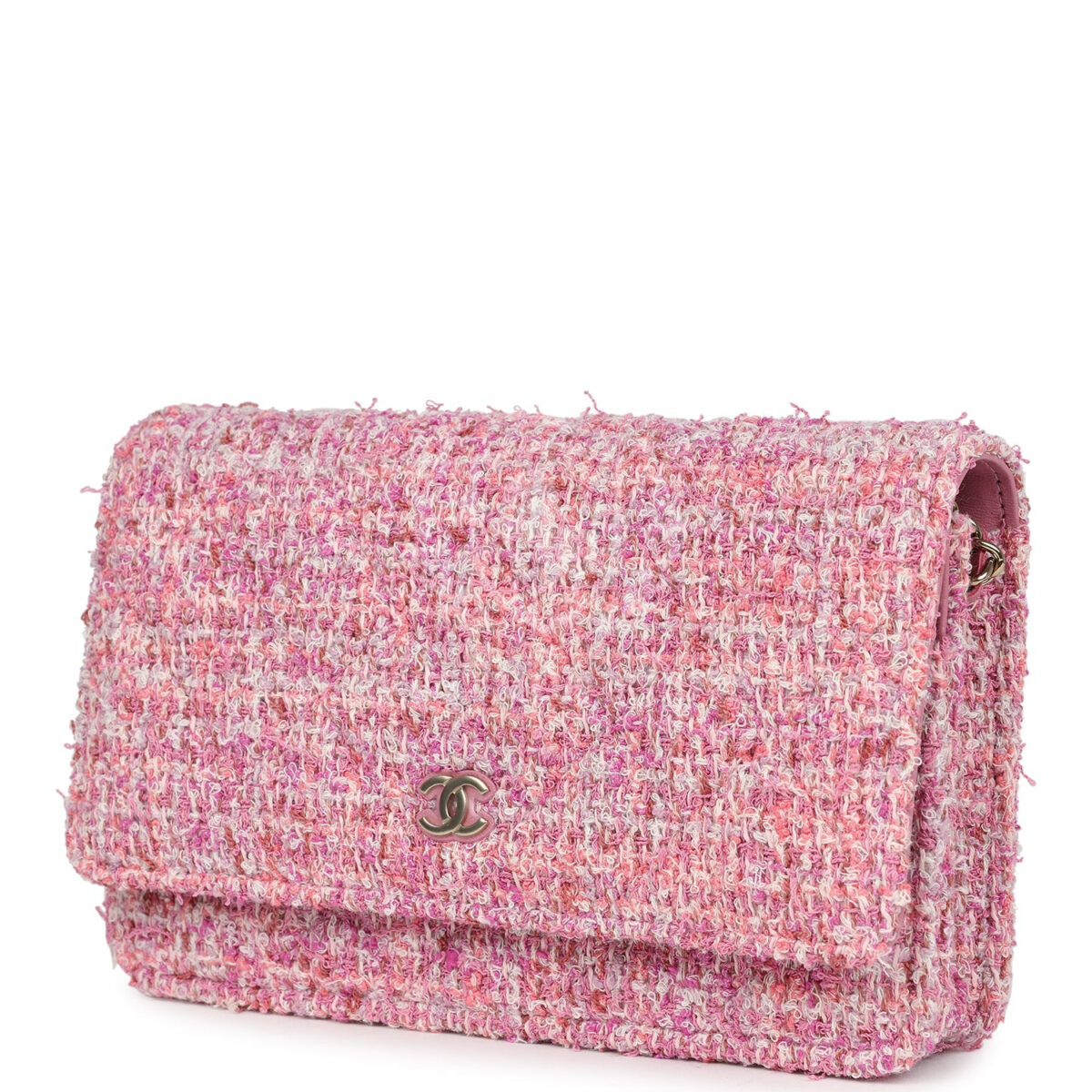 Chanel Classic Wallet On Chain WOC Pink Multicolored Tweed Gold Hardware — изображение 3