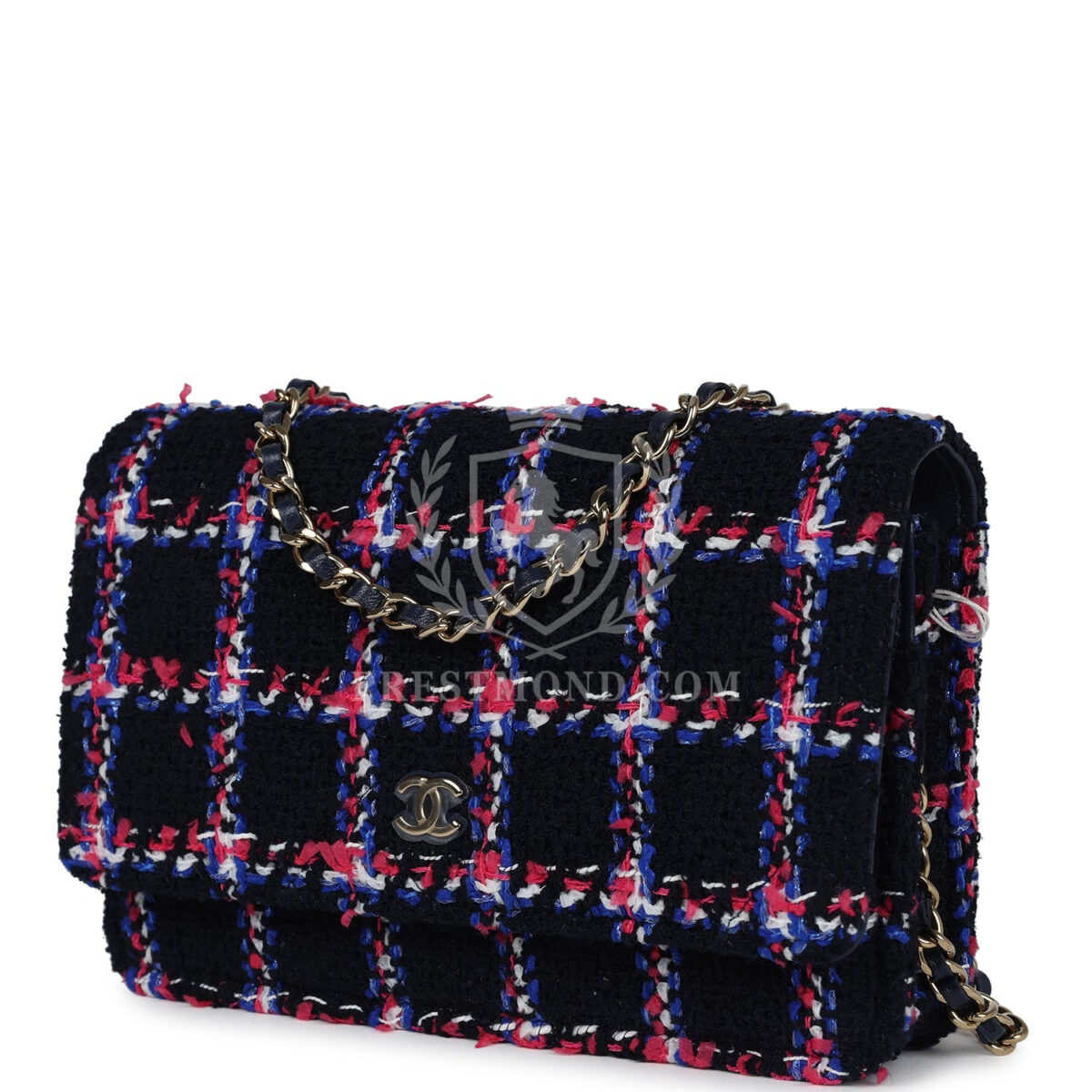 Chanel Wallet On Chain WOC Navy Multicolored Tweed Gold Hardware — изображение 5