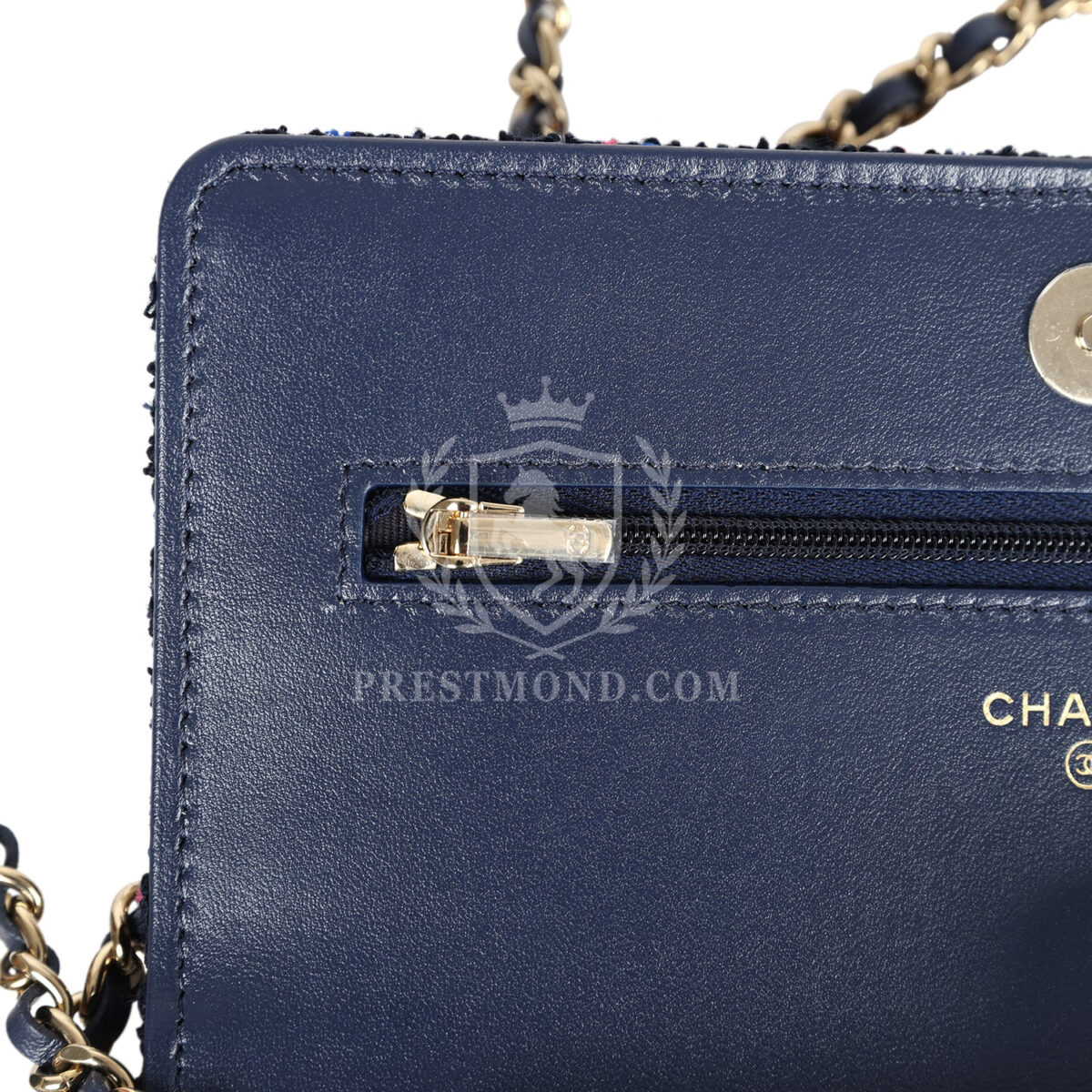 Chanel Wallet On Chain WOC Navy Multicolored Tweed Gold Hardware — изображение 9