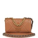 Chanel 19 Wallet On Chain WOC Brown Shiny Lambskin Mixed Metal Hardware