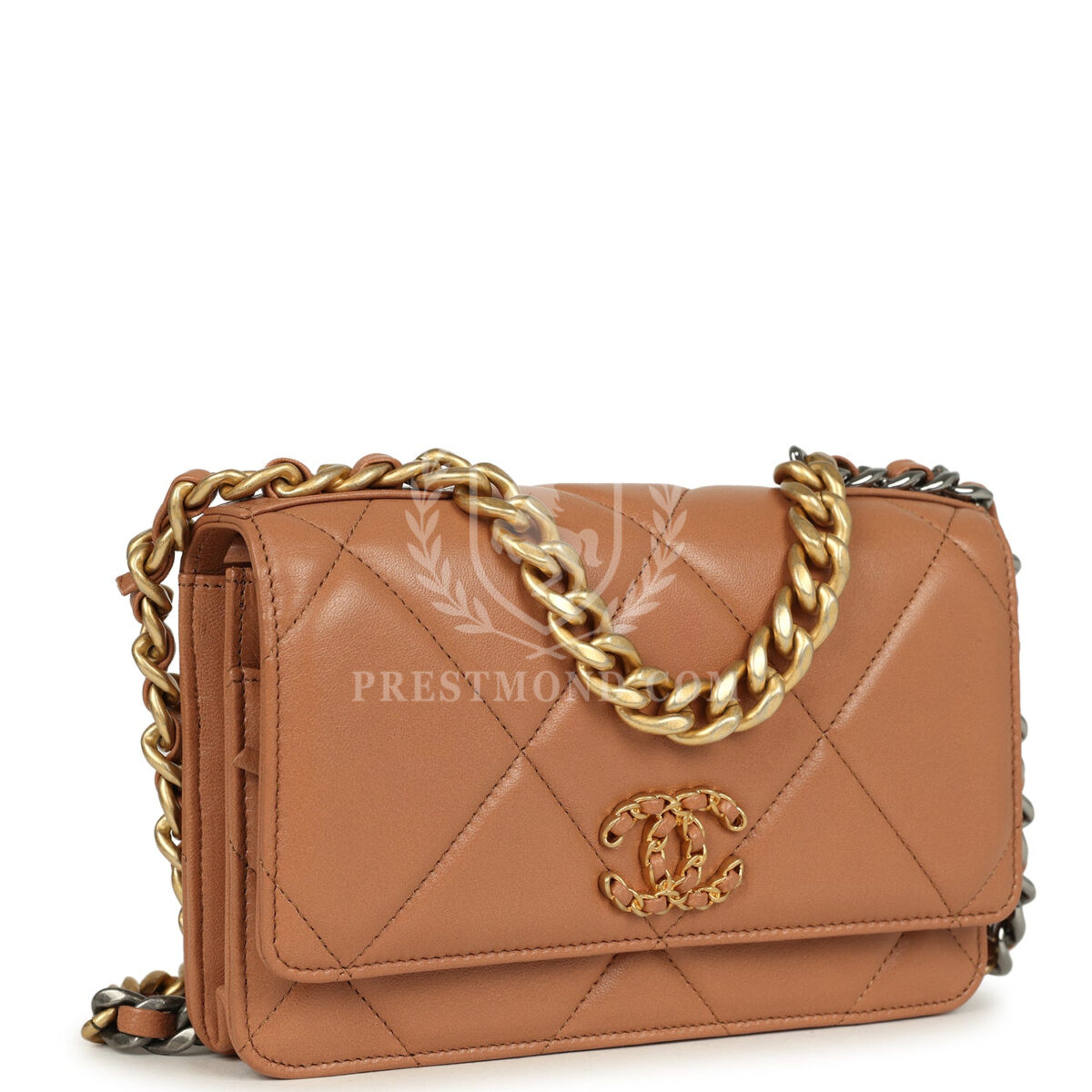 Chanel 19 Wallet On Chain WOC Brown Shiny Lambskin Mixed Metal Hardware — изображение 2