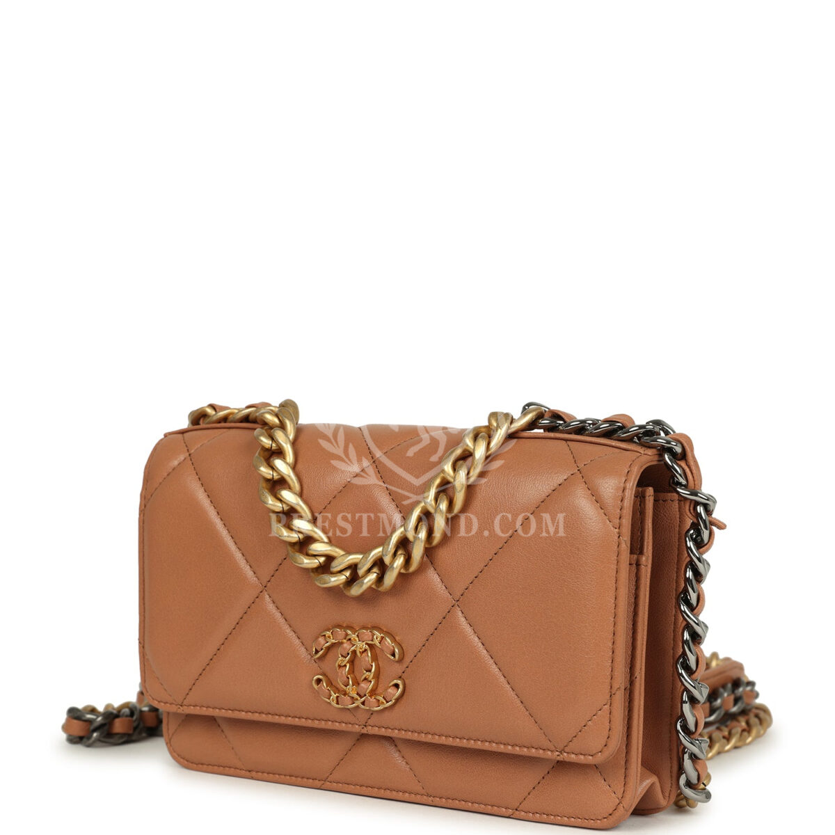 Chanel 19 Wallet On Chain WOC Brown Shiny Lambskin Mixed Metal Hardware — изображение 5