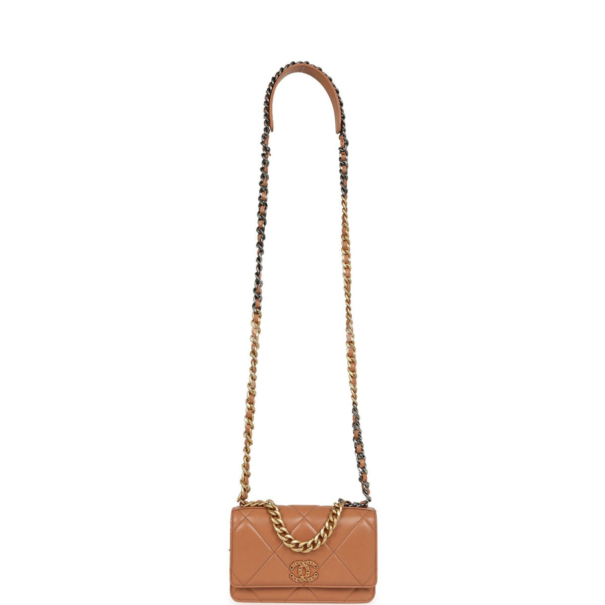Chanel 19 Wallet On Chain WOC Brown Shiny Lambskin Mixed Metal Hardware — изображение 7