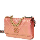 Chanel 19 Wallet On Chain WOC Pink Iridescent Shiny Lambskin Mixed Metal Hardware