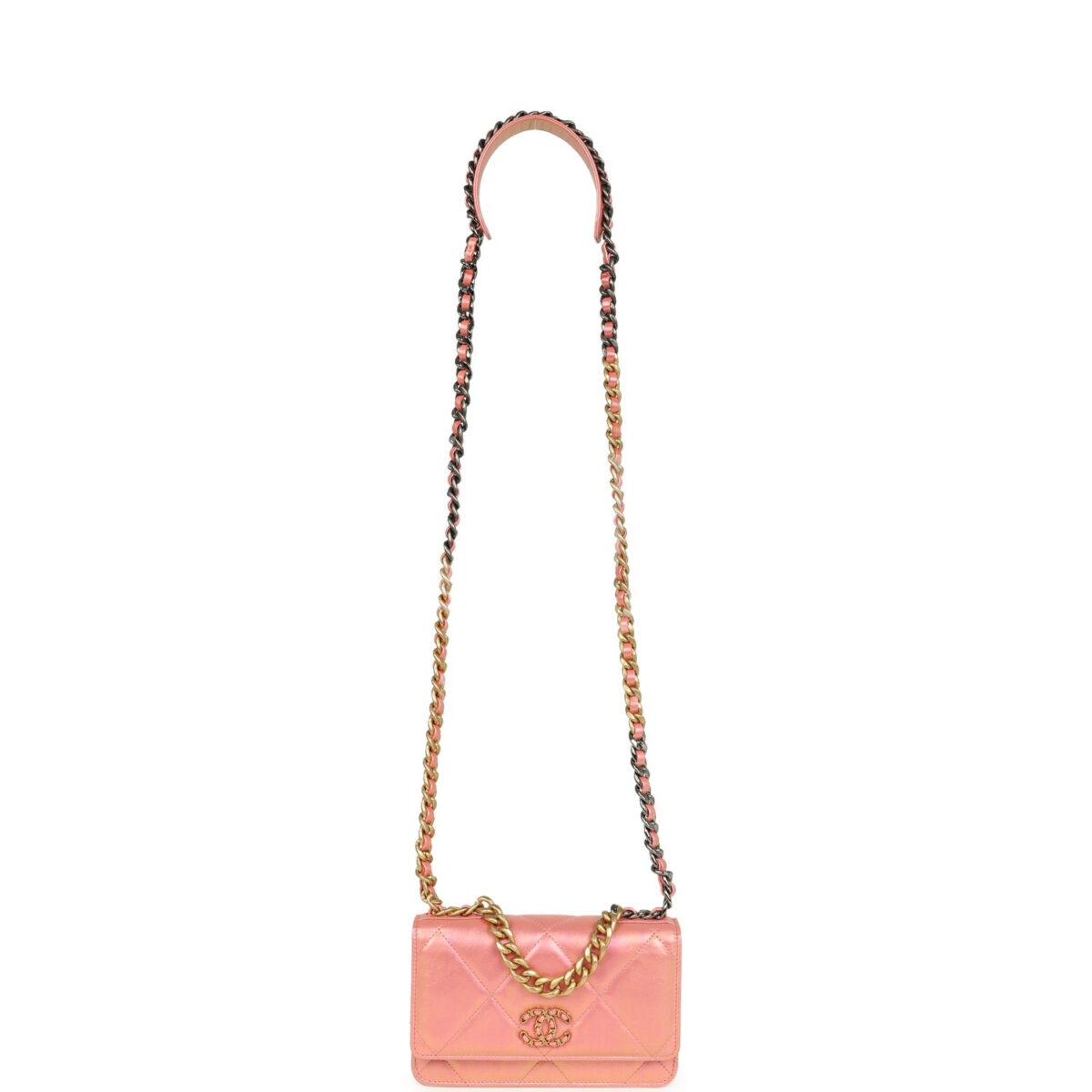 Chanel 19 Wallet On Chain WOC Pink Iridescent Shiny Lambskin Mixed Metal Hardware — изображение 7