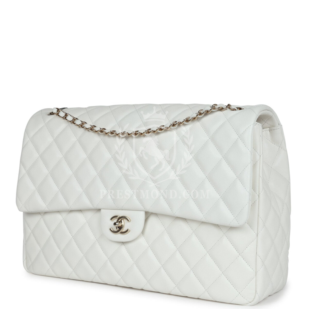 Chanel XXL Flap Bag White Shiny Caviar Light Gold Hardware — изображение 5