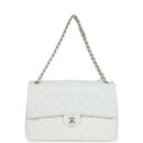 Chanel XXL Flap Bag White Shiny Caviar Light Gold Hardware