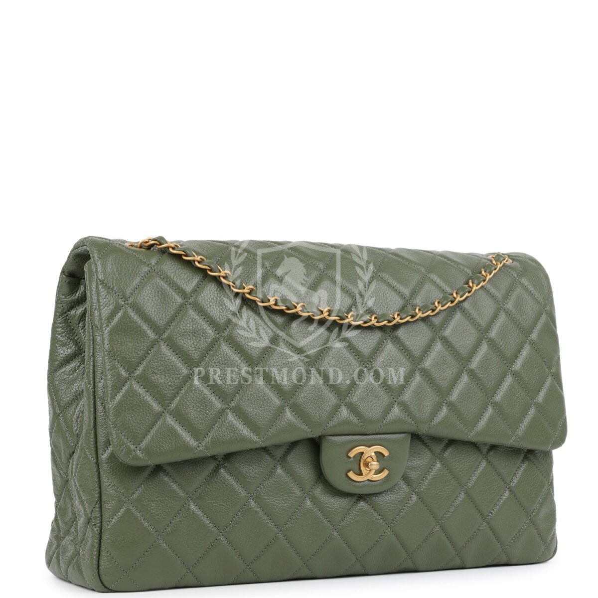 Chanel XXL Classic Single Flap Bag Khaki Shiny Aged Calfskin Brushed Gold Hardware — изображение 2