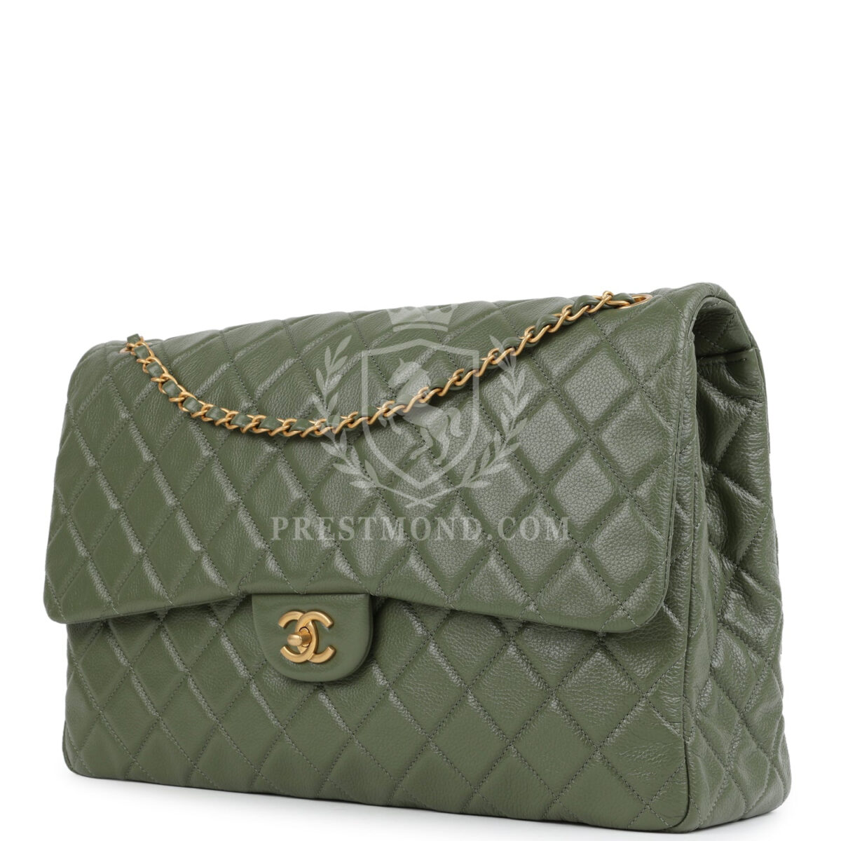 Chanel XXL Classic Single Flap Bag Khaki Shiny Aged Calfskin Brushed Gold Hardware — изображение 4