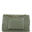 Chanel XXL Classic Single Flap Bag Khaki Shiny Aged Calfskin Brushed Gold Hardware