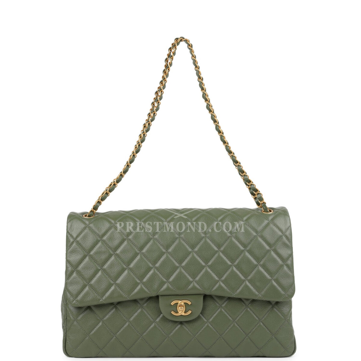 Chanel XXL Classic Single Flap Bag Khaki Shiny Aged Calfskin Brushed Gold Hardware — изображение 7