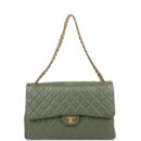 Chanel XXL Classic Single Flap Bag Khaki Shiny Aged Calfskin Brushed Gold Hardware