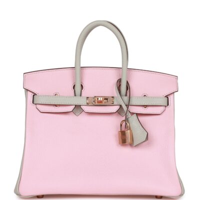 Hermes Special Order (HSS) Birkin 25 Rose Sakura and Gris Perle Chevre Mysore Rose GHW