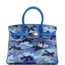 Custom Camouflage Swarovski Crystal Hermes Birkin 30 Bleu Hydra Chevre GHW