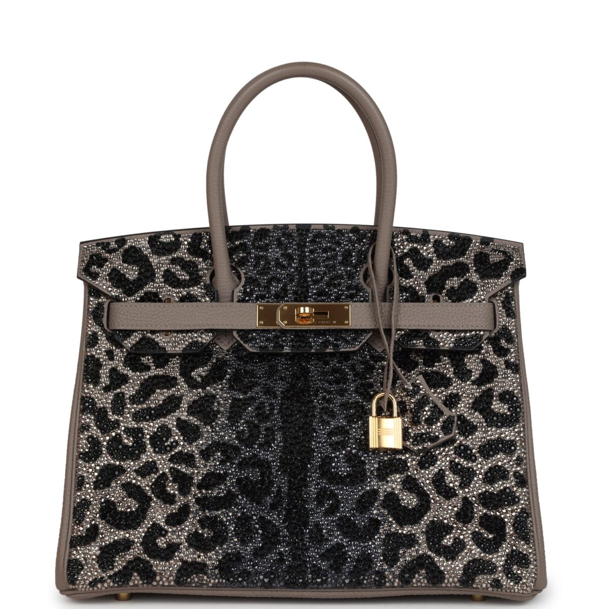 Custom Leopard Swarovski Crystal Hermes Birkin 30 Gris Asphalte Togo GHW