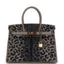 Custom Leopard Swarovski Crystal Hermes Birkin 30 Gris Asphalte Togo GHW
