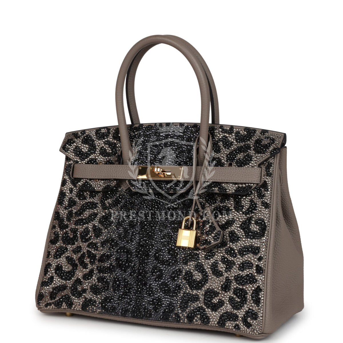 Custom Leopard Swarovski Crystal Hermes Birkin 30 Gris Asphalte Togo GHW — изображение 3